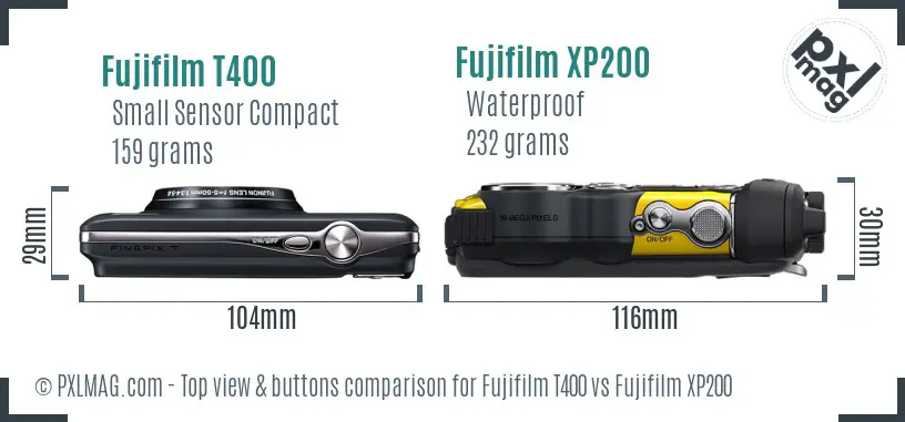 Fujifilm T400 vs Fujifilm XP200 top view buttons comparison