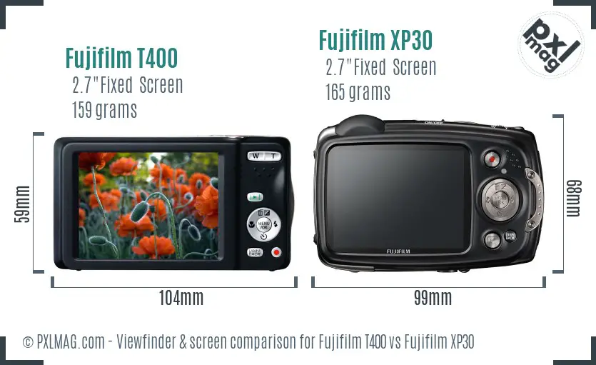 Fujifilm T400 vs Fujifilm XP30 Screen and Viewfinder comparison