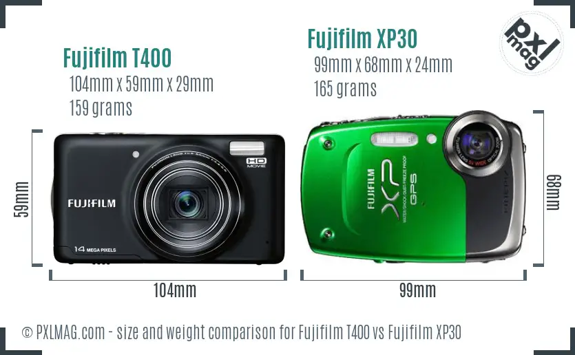 Fujifilm T400 vs Fujifilm XP30 size comparison