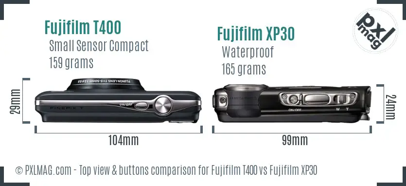 Fujifilm T400 vs Fujifilm XP30 top view buttons comparison