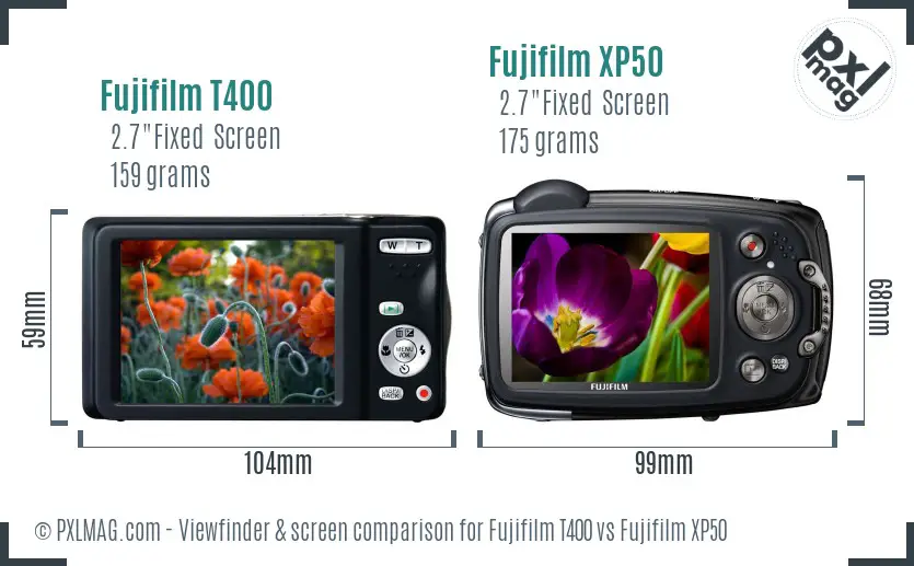 Fujifilm T400 vs Fujifilm XP50 Screen and Viewfinder comparison
