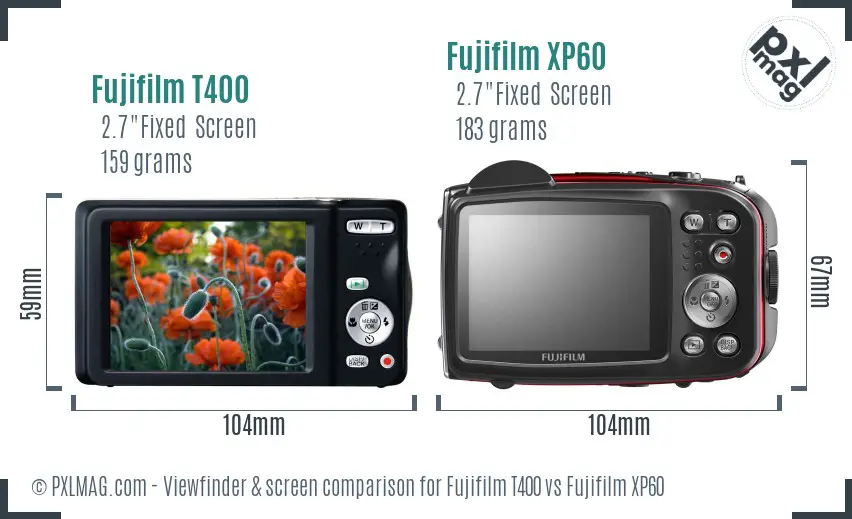 Fujifilm T400 vs Fujifilm XP60 Screen and Viewfinder comparison