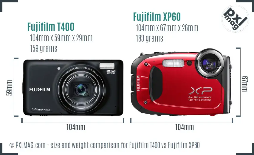 Fujifilm T400 vs Fujifilm XP60 size comparison