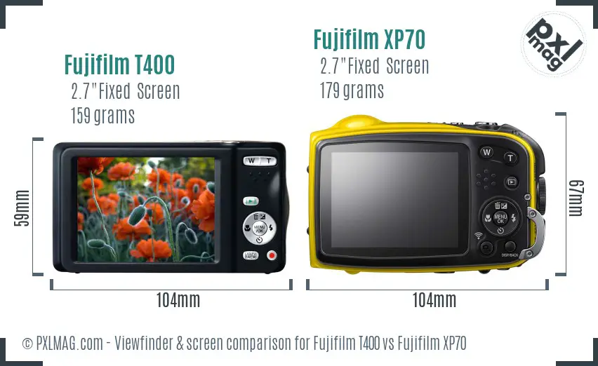 Fujifilm T400 vs Fujifilm XP70 Screen and Viewfinder comparison