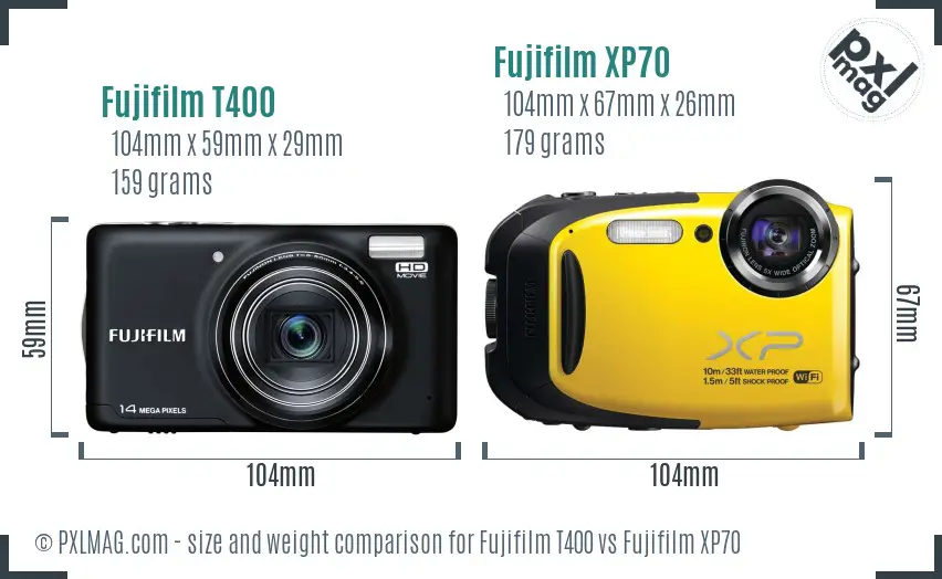 Fujifilm T400 vs Fujifilm XP70 size comparison