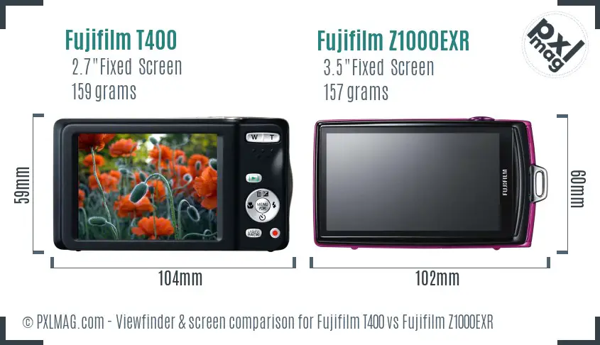 Fujifilm T400 vs Fujifilm Z1000EXR Screen and Viewfinder comparison