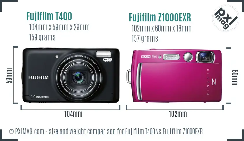 Fujifilm T400 vs Fujifilm Z1000EXR size comparison