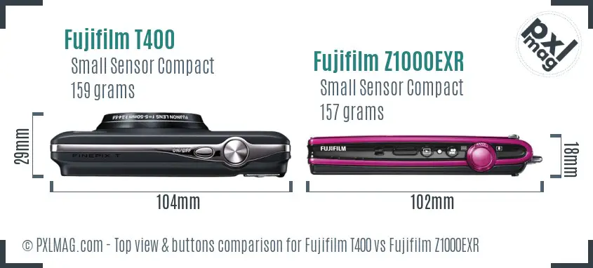 Fujifilm T400 vs Fujifilm Z1000EXR top view buttons comparison