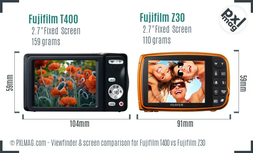 Fujifilm T400 vs Fujifilm Z30 Screen and Viewfinder comparison