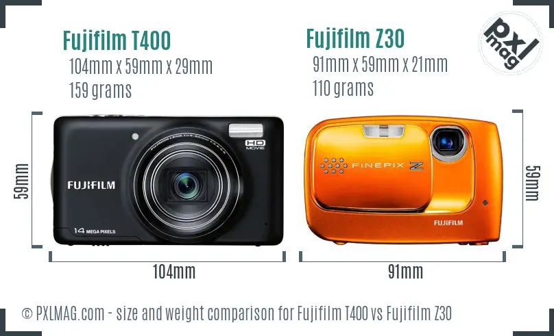 Fujifilm T400 vs Fujifilm Z30 size comparison