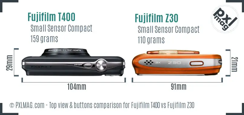 Fujifilm T400 vs Fujifilm Z30 top view buttons comparison