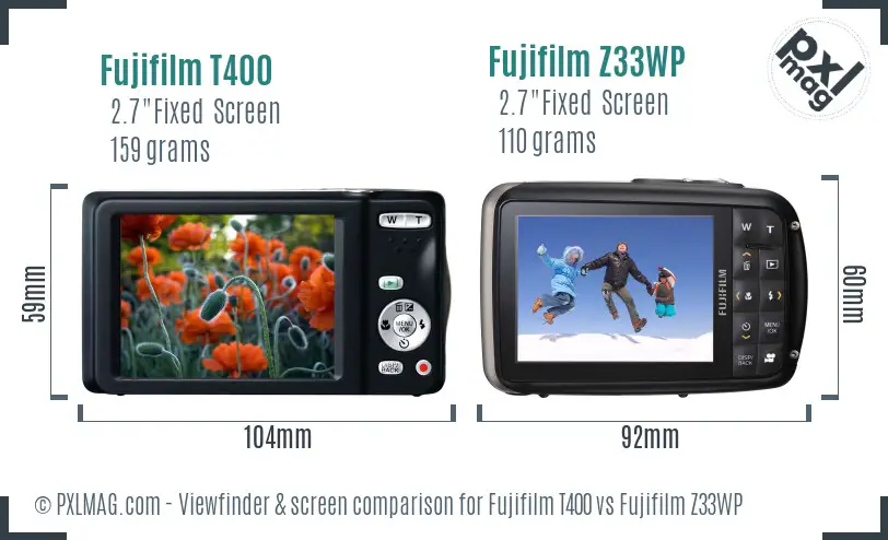 Fujifilm T400 vs Fujifilm Z33WP Screen and Viewfinder comparison