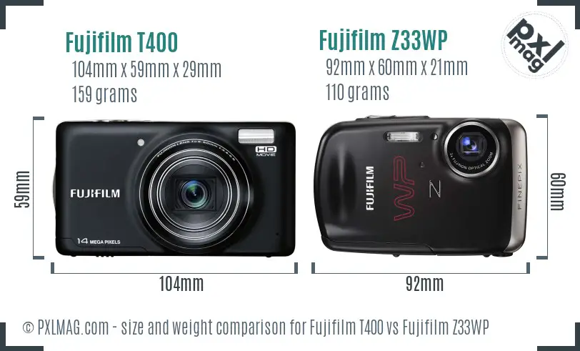 Fujifilm T400 vs Fujifilm Z33WP size comparison