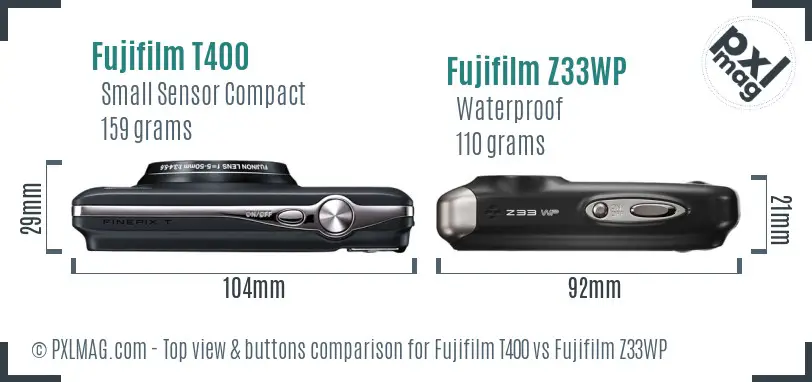 Fujifilm T400 vs Fujifilm Z33WP top view buttons comparison