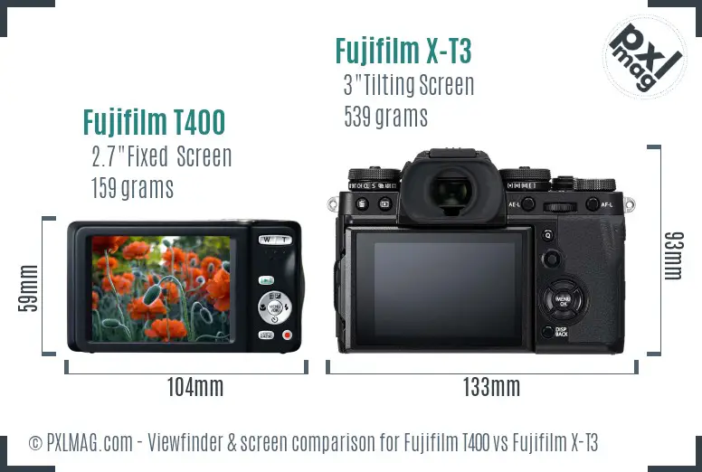 Fujifilm T400 vs Fujifilm X-T3 Screen and Viewfinder comparison