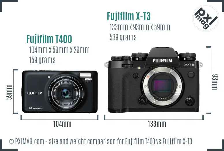 Fujifilm T400 vs Fujifilm X-T3 size comparison