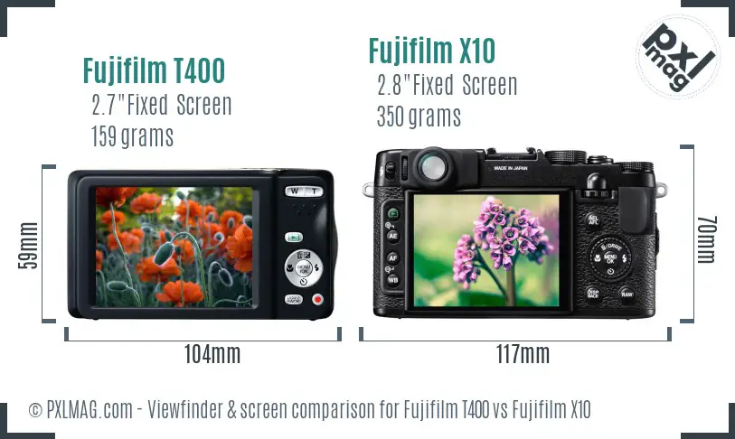 Fujifilm T400 vs Fujifilm X10 Screen and Viewfinder comparison