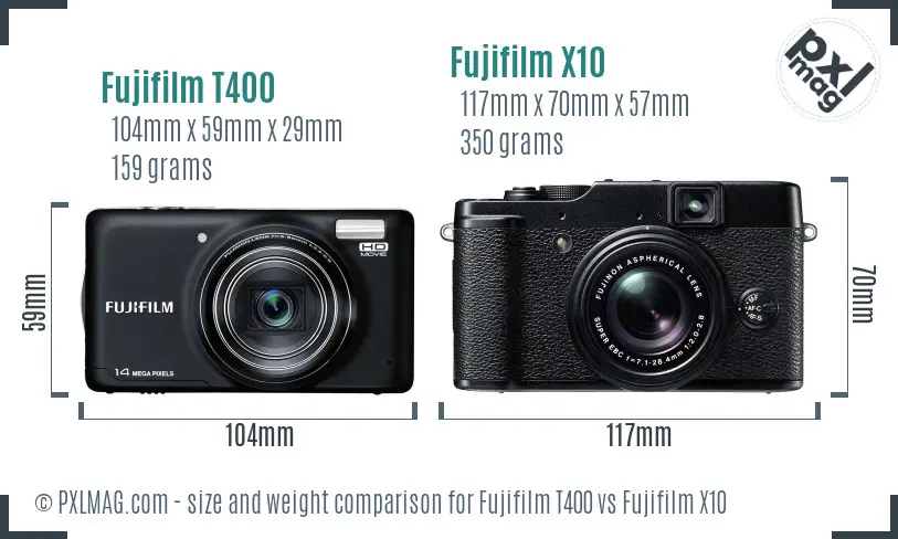 Fujifilm T400 vs Fujifilm X10 size comparison