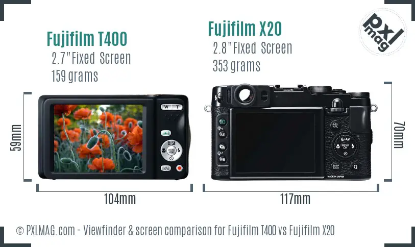 Fujifilm T400 vs Fujifilm X20 Screen and Viewfinder comparison