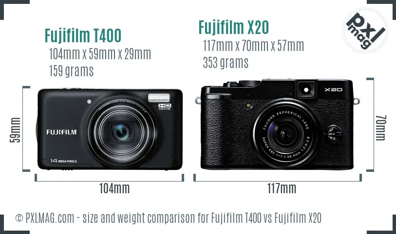 Fujifilm T400 vs Fujifilm X20 size comparison