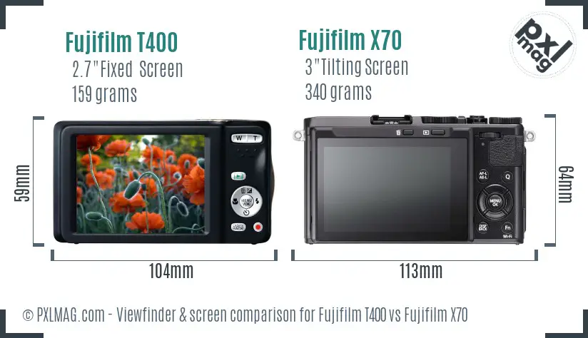 Fujifilm T400 vs Fujifilm X70 Screen and Viewfinder comparison