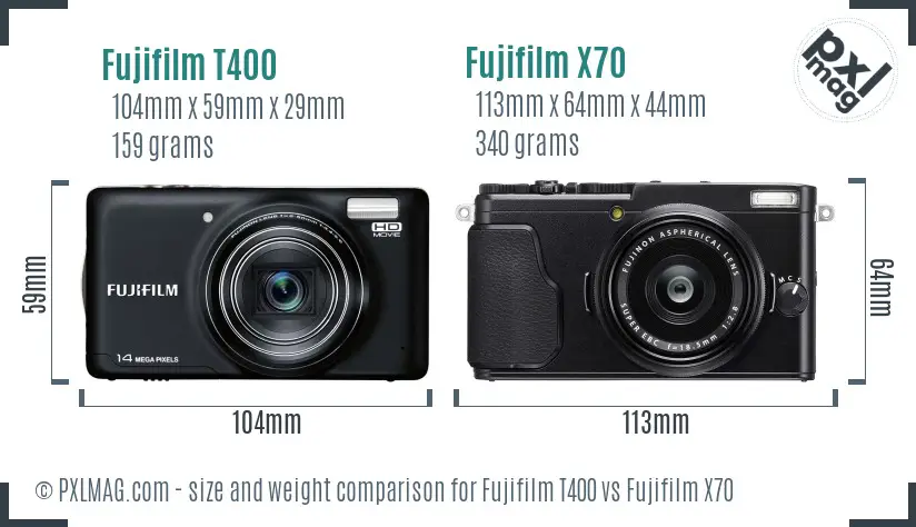 Fujifilm T400 vs Fujifilm X70 size comparison