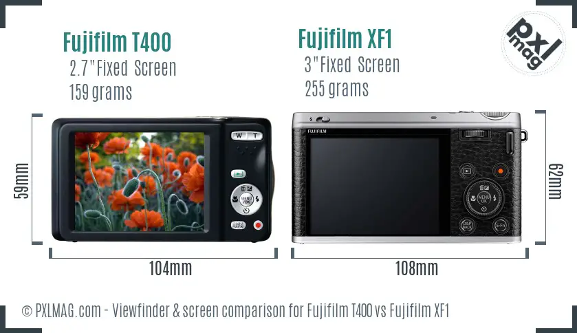 Fujifilm T400 vs Fujifilm XF1 Screen and Viewfinder comparison