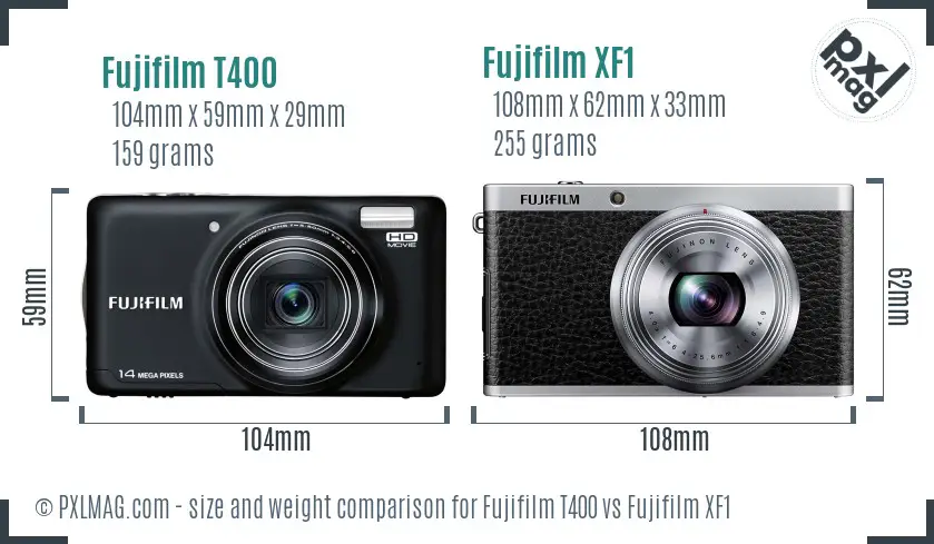 Fujifilm T400 vs Fujifilm XF1 size comparison