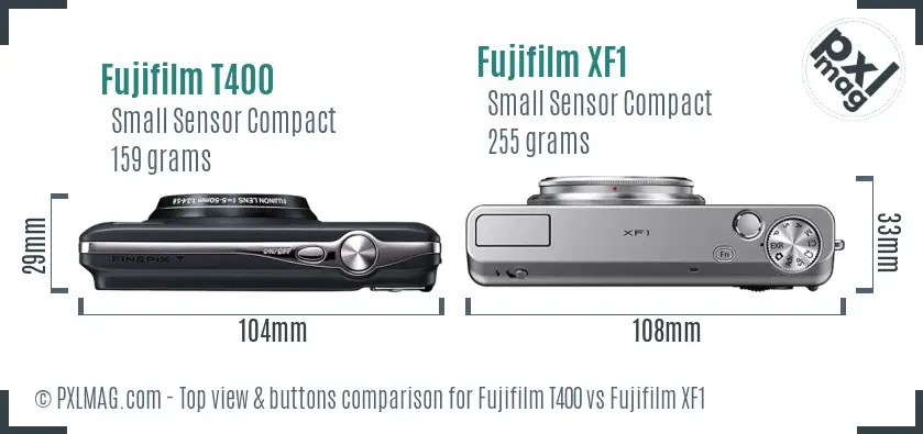 Fujifilm T400 vs Fujifilm XF1 top view buttons comparison