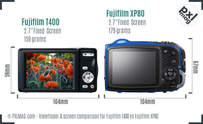 Fujifilm T400 vs Fujifilm XP80 Screen and Viewfinder comparison