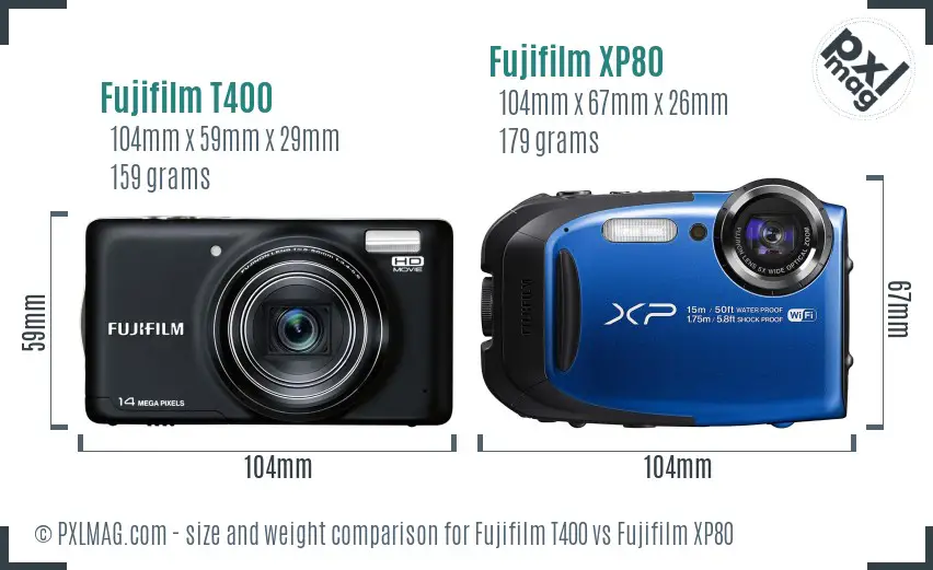 Fujifilm T400 vs Fujifilm XP80 size comparison