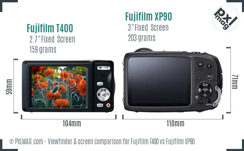 Fujifilm T400 vs Fujifilm XP90 Screen and Viewfinder comparison