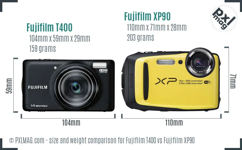 Fujifilm T400 vs Fujifilm XP90 size comparison