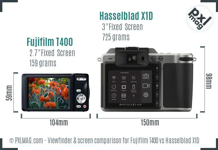 Fujifilm T400 vs Hasselblad X1D Screen and Viewfinder comparison