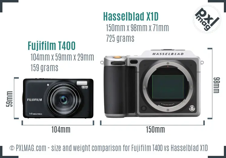 Fujifilm T400 vs Hasselblad X1D size comparison