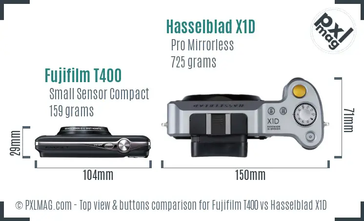 Fujifilm T400 vs Hasselblad X1D top view buttons comparison