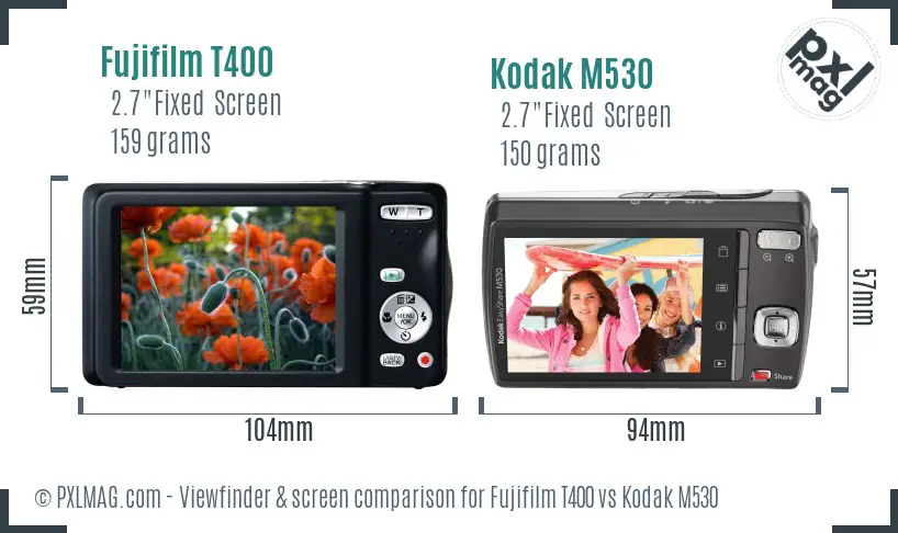 Fujifilm T400 vs Kodak M530 Screen and Viewfinder comparison