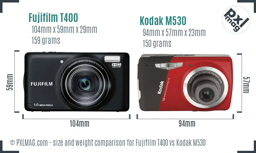 Fujifilm T400 vs Kodak M530 size comparison