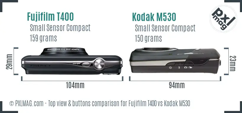 Fujifilm T400 vs Kodak M530 top view buttons comparison