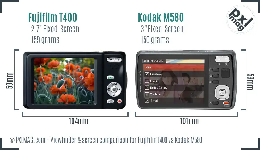Fujifilm T400 vs Kodak M580 Screen and Viewfinder comparison Fujifilm T400 vs Kodak M580 Screen and Viewfinder comparison