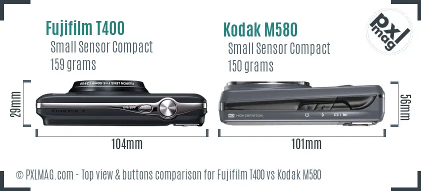 Fujifilm T400 vs Kodak M580 top view buttons comparison Fujifilm T400 vs Kodak M580 top view buttons comparison