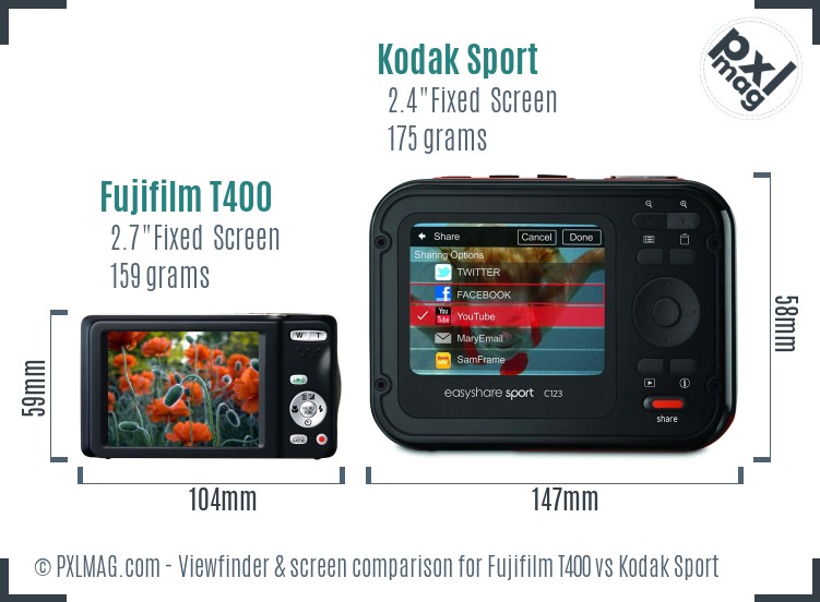 Fujifilm T400 vs Kodak Sport Screen and Viewfinder comparison