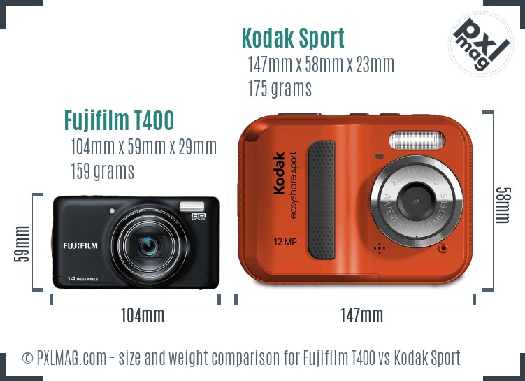 Fujifilm T400 vs Kodak Sport size comparison