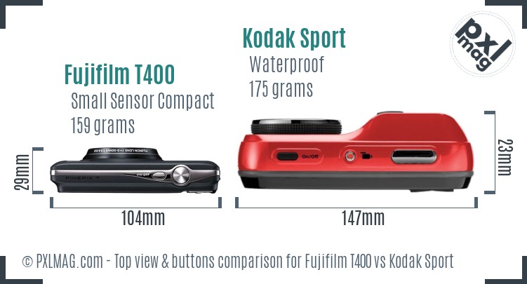 Fujifilm T400 vs Kodak Sport top view buttons comparison