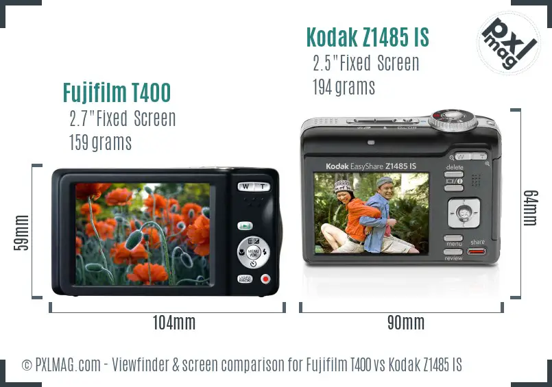 Fujifilm T400 vs Kodak Z1485 IS Screen and Viewfinder comparison