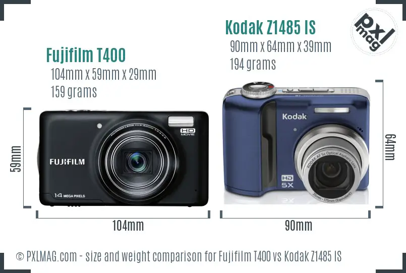 Fujifilm T400 vs Kodak Z1485 IS size comparison