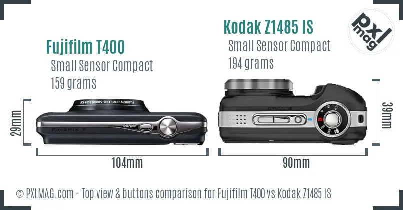 Fujifilm T400 vs Kodak Z1485 IS top view buttons comparison