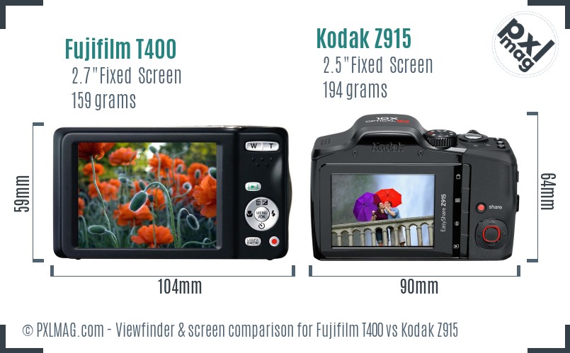 Fujifilm T400 vs Kodak Z915 Screen and Viewfinder comparison