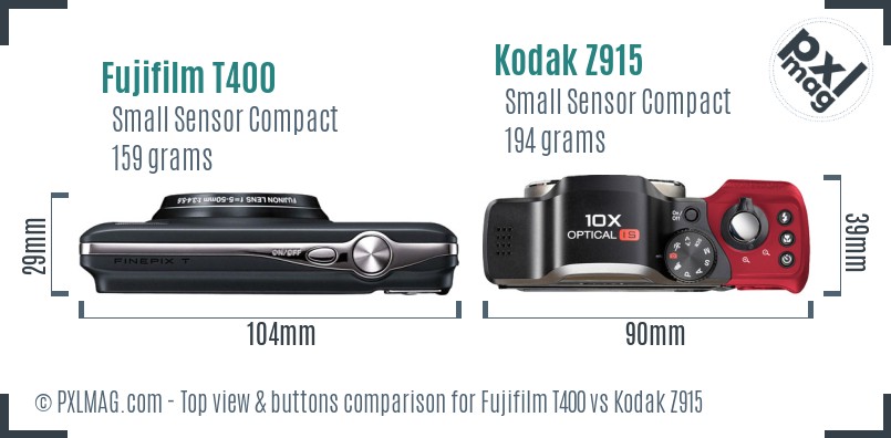 Fujifilm T400 vs Kodak Z915 top view buttons comparison