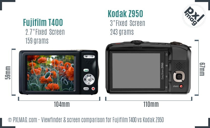 Fujifilm T400 vs Kodak Z950 Screen and Viewfinder comparison